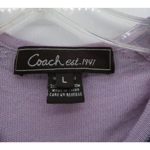 Coach Sweater Large Merino Wool Cardigan Button Up Crewneck Knit * - Picture 9 of 11